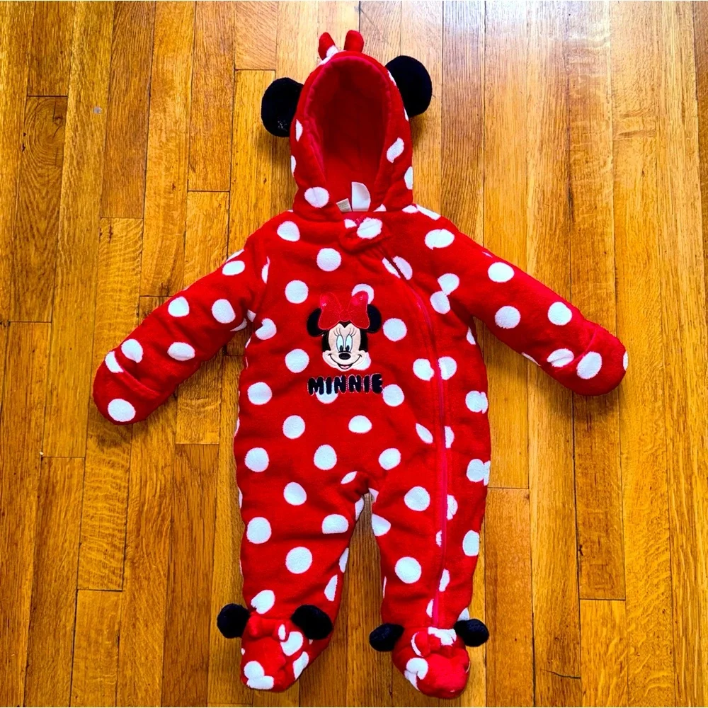 Disney Baby Minnie Mouse polka dot snowsuit with Minnie Ears size 6M